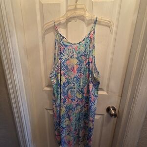 Lilly Pulitzer Aqua and Pink Tropical Print Spaghetti Strap Dress